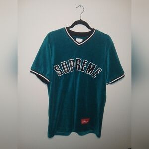 Mens Supreme Teal V-Neck T-Shirt Velour